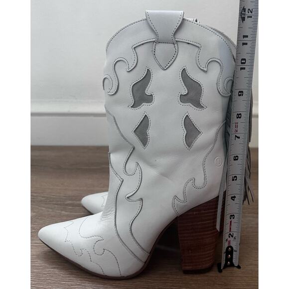 Dingo|Lady's Night Fringe Leather Boots|Stacked Heel|White|NWT|SZ 10 - Picture 6 of 9